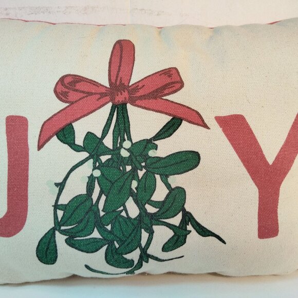Joy Throw Pillow Cushion Mistletoe Holiday Christmas 14 x 10 Red  Green - Picture 2 of 5